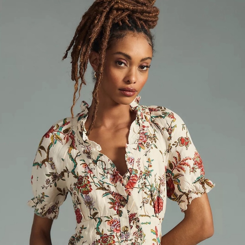 Pilcro Dresses Anthropologie x Pilcro Ruffle-Collar Buttondown Floral Dress